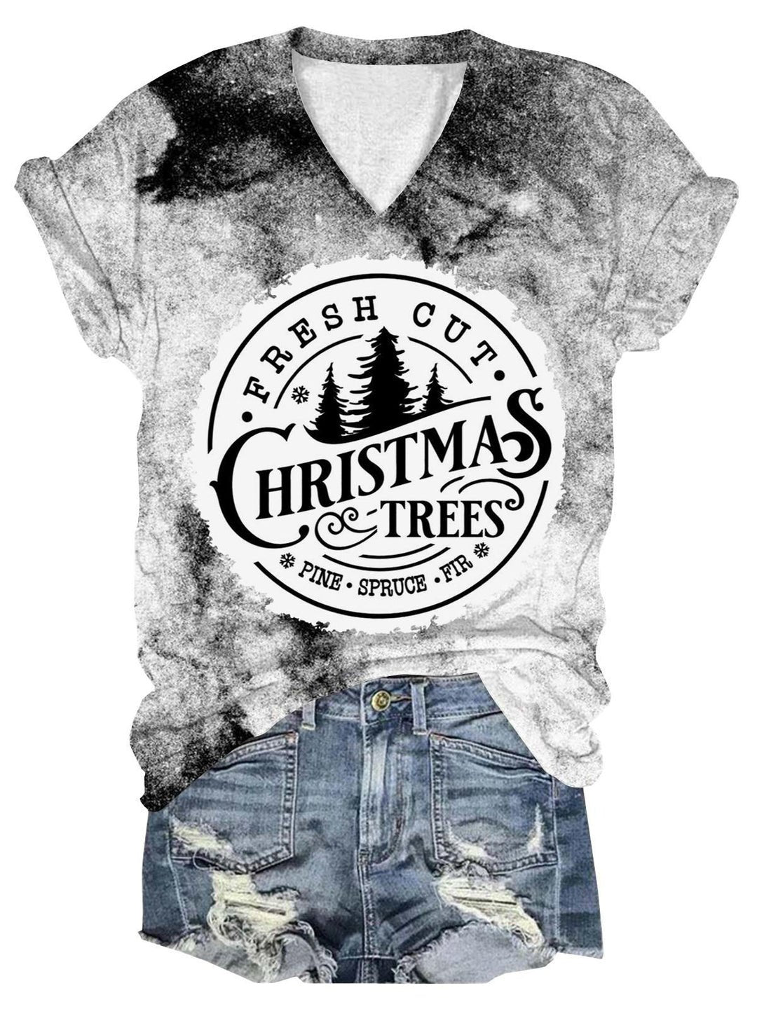 Fresh Cut Christmas Trees Print V-Neck T-Shirt
