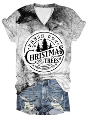 Fresh Cut Christmas Trees Print V-Neck T-Shirt