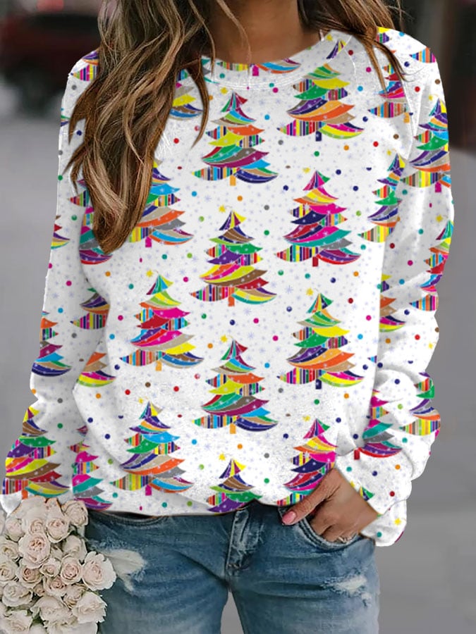 Women'S Casual Rainbow Pride Christmas Tree Printed Long Sleeve Sweatshirt