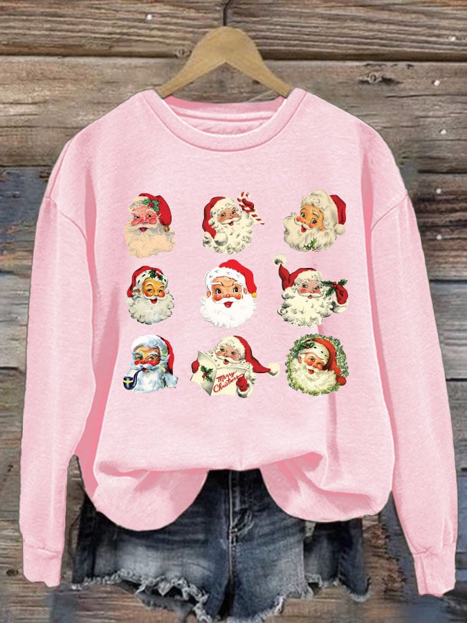 Pink Vintage Santa Claus Print Sweatshirt