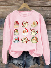 Pink Vintage Santa Claus Print Sweatshirt