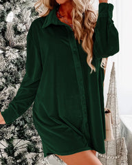 Flaxen Velvet Button Front Shirt Mini Dress
