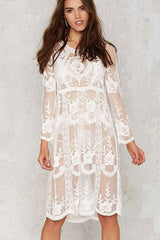 Scallop Edge Crochet Floral Sheer Mesh Cover Up Dress