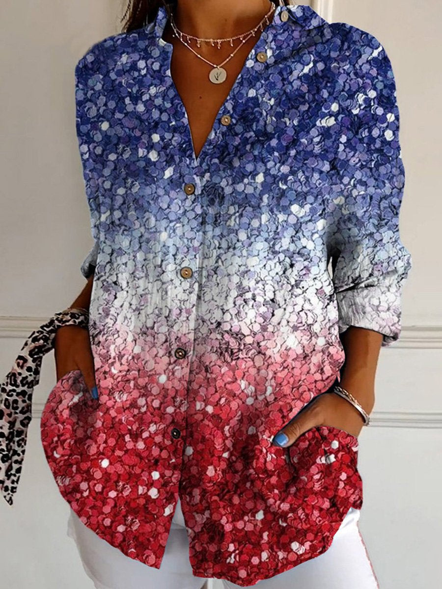 Glitter Christmas Art  Print Casual Cotton Shirt