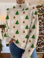 Christmas Tree Print Knit Turtleneck Pullover Sweater