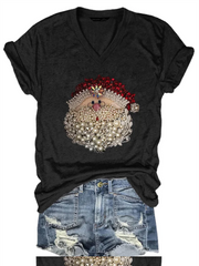 Women's Christmas Santa Claus Jewel Art Print T-Shirt