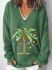 Christmas Palm Tree Print Knit Sweater