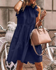 Ruffles Trim Ruched Short Sleeve Casual Dress