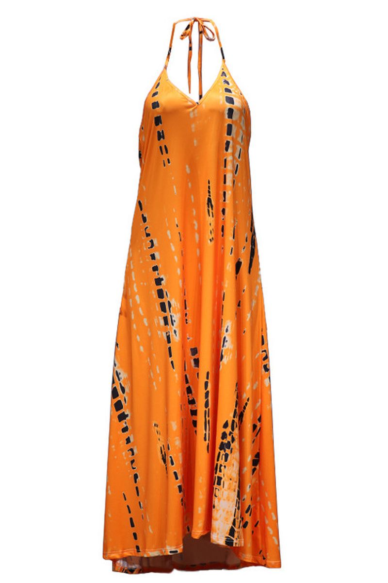 Allover Print Backless Halter Maxi Dress