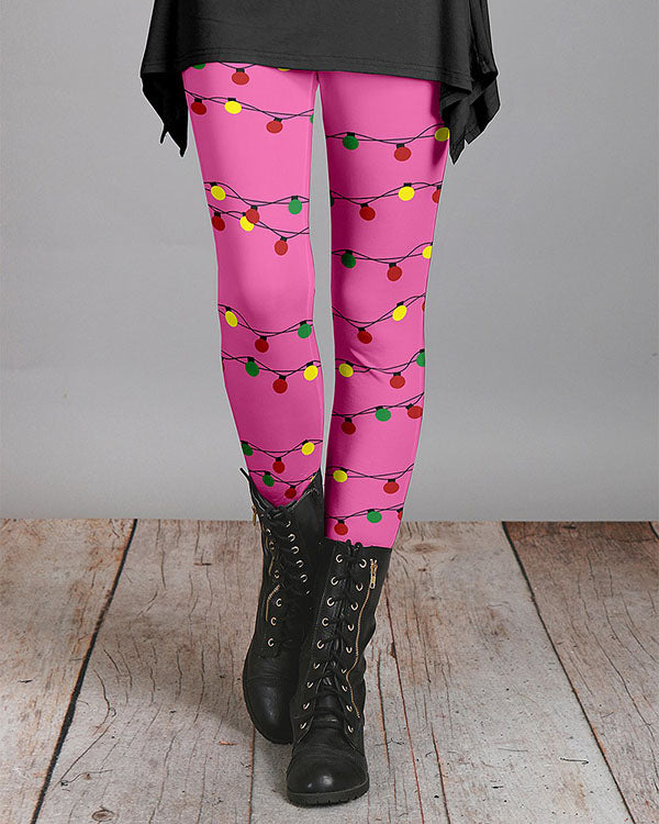 Pink Christmas Lights Leggings