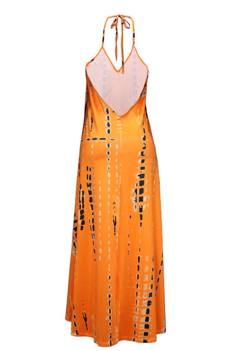 Allover Print Backless Halter Maxi Dress