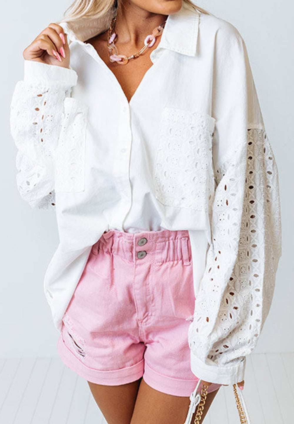 Eyelet Oversize Shirt With Pockets