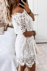 Off Shoulder Lace Mini Dress