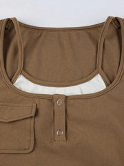Vintage Contrast Fake Two Piece Cropped Long Sleeve Tee