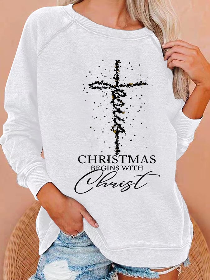 Jesus Christmas Begins With Christ  Print Casual Sweatshirts