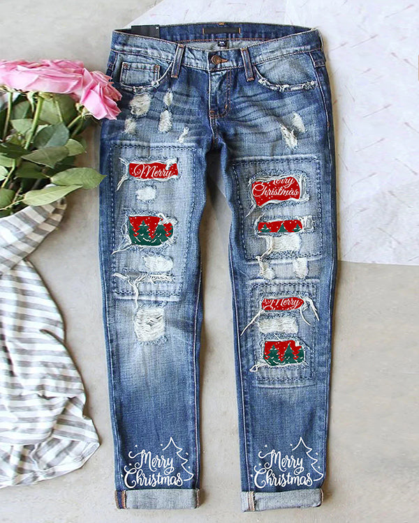 Christmas Tree Print Loose Casual Pants