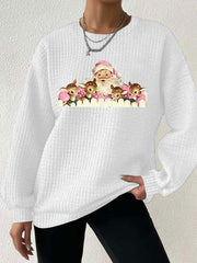 Vintage Pink Santa Print Waffle Sweatshirt