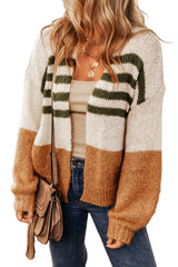 Flaxen Colorblock Striped Open Cardigan