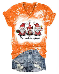 Women Merry Christmas Gnomes Print T-Shirt