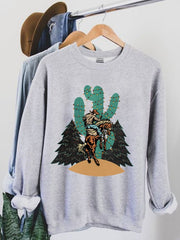 Christmas Cowboy Bronco Cactus Christmas Lights Print Sweatshirt