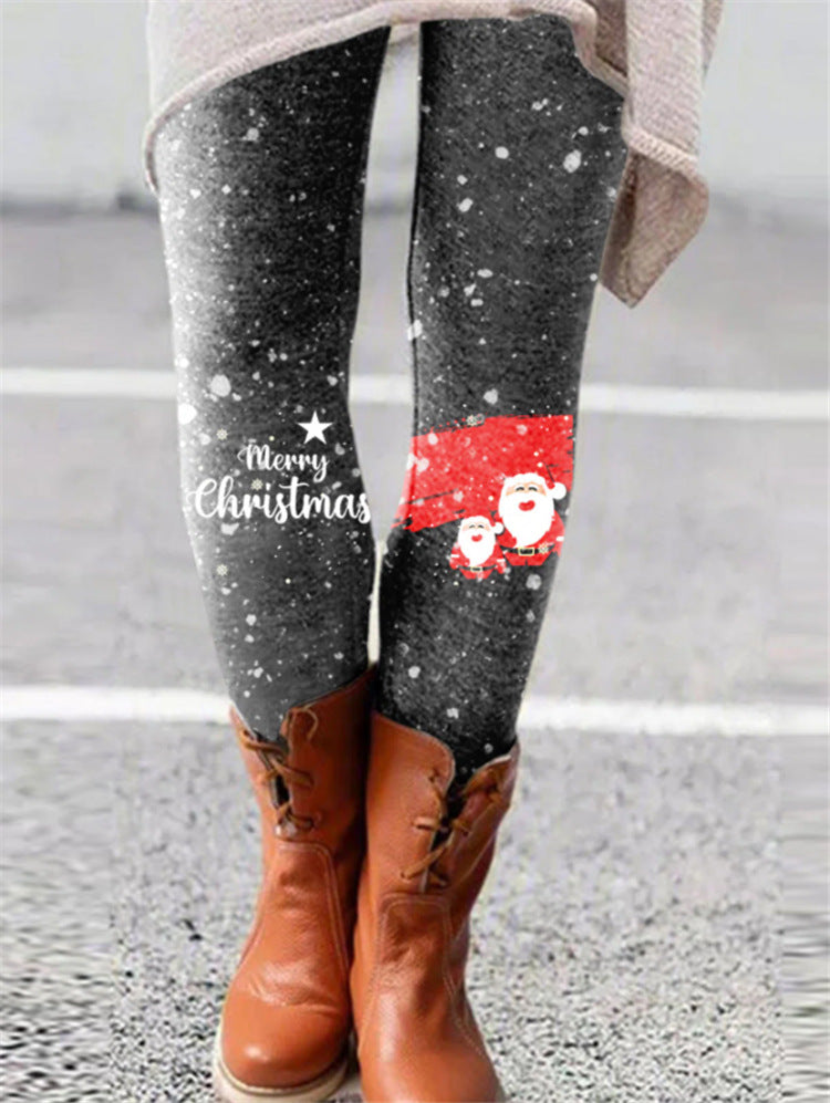 Elastic Printed Thin Christmas Pants