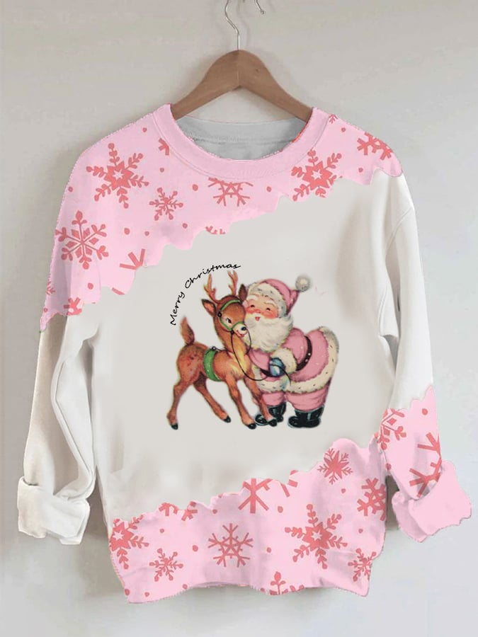 Christmas Pink Santa Fun Print Sweatshirt