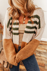 Flaxen Colorblock Striped Open Cardigan