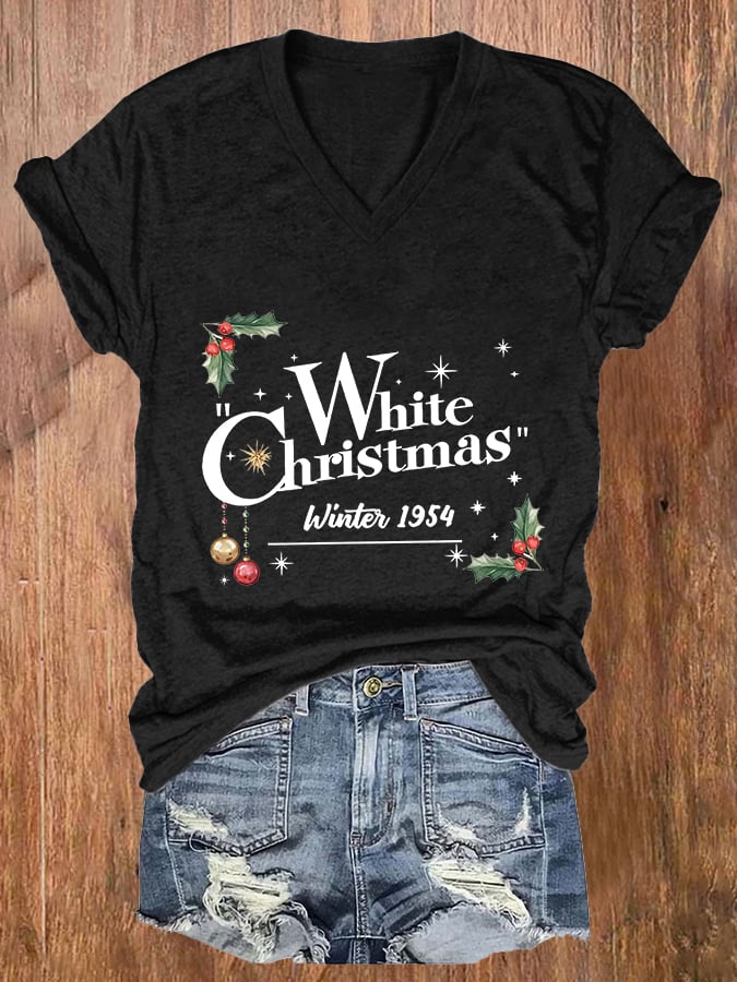 Women'S White Christmas Printed Casual T-Shirt