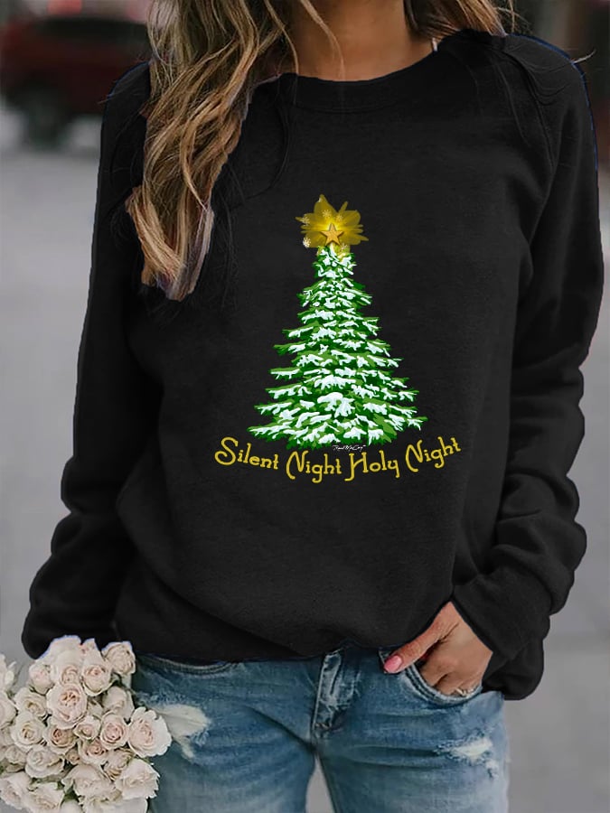 Merry Christmas Tree Print Sweatshirt