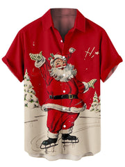Christmas Elements Sunbathing Santa Claus Printing Short Sleeve Shirt