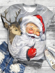 Casual Santa Claus Print Short Sleeve T-Shirt