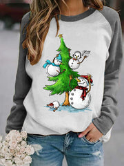 Christmas Tree Snowman Print Christmas Sweatshirt