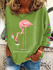 Christmas Colorful Lights Flamingo Holiday Long-Sleeve Top