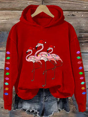 Christmas Colorful Lights Flamingo Happy Holidays Casual Hoodie