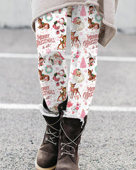 Retro Pink Christmas Print Leggings
