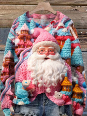 Christmas Santa Print Knit Pullover Sweater