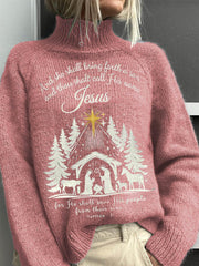 Lovely Birth Of Jesus Christmas Pattern Art Print Knit Turtleneck Pullover Sweater