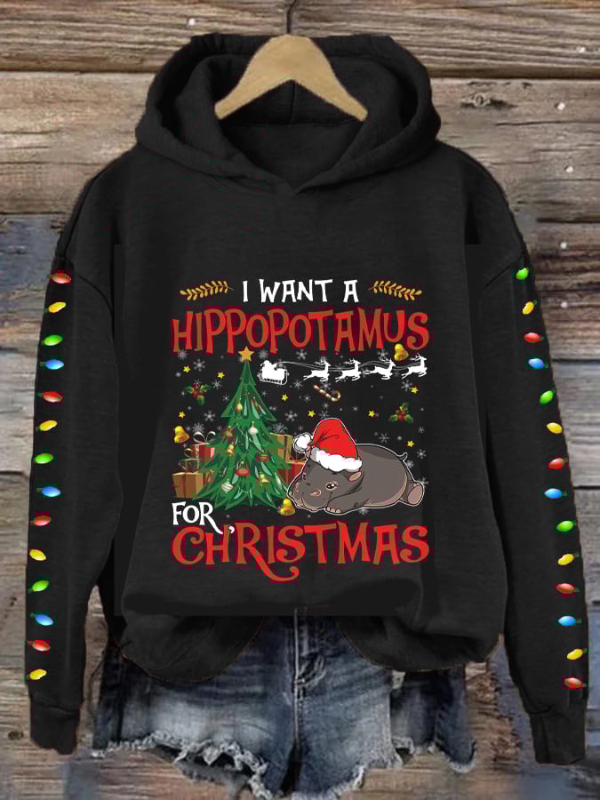 Merry ChristmasI Want A Hippopotamus For Christmas Print Casual Hoodie