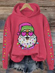 Santa With Sunglasses Print Hoodie