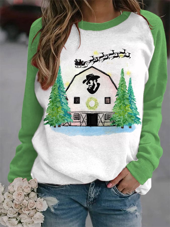 West Dutton Farm Christmas Print Long Sleeve Top