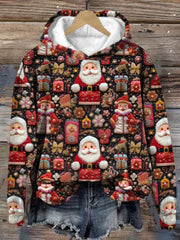 Floral Santa Print Long Sleeve Hoodie