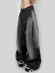 Washed Contrast Waist Pleated Relaxed Leg Boyfriend Jeans