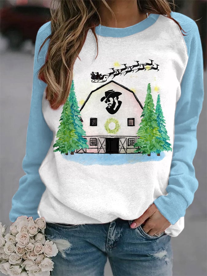 West Dutton Farm Christmas Print Long Sleeve Top