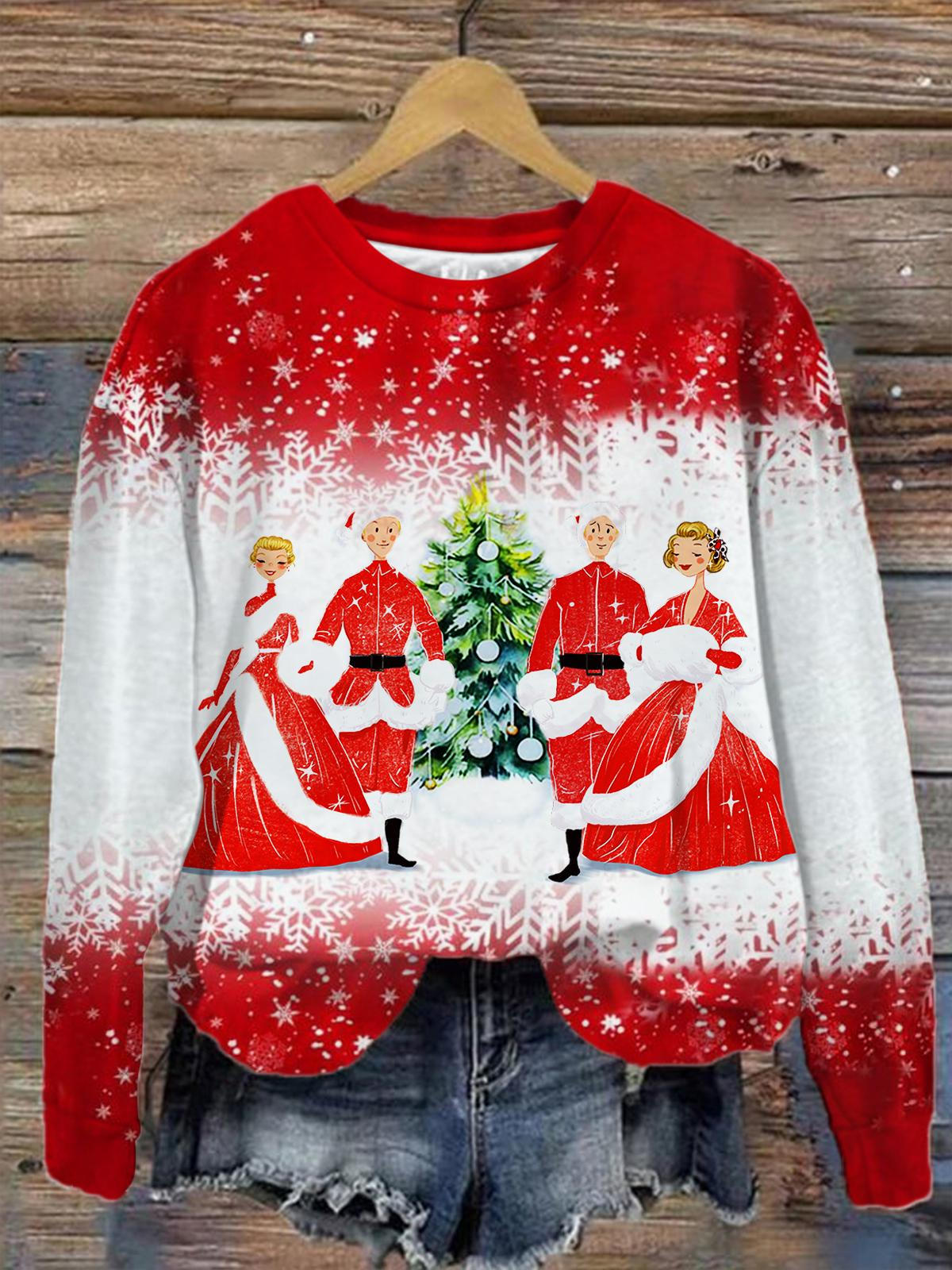 Merry Christmas Printed Round Neck Long Sleeve Top