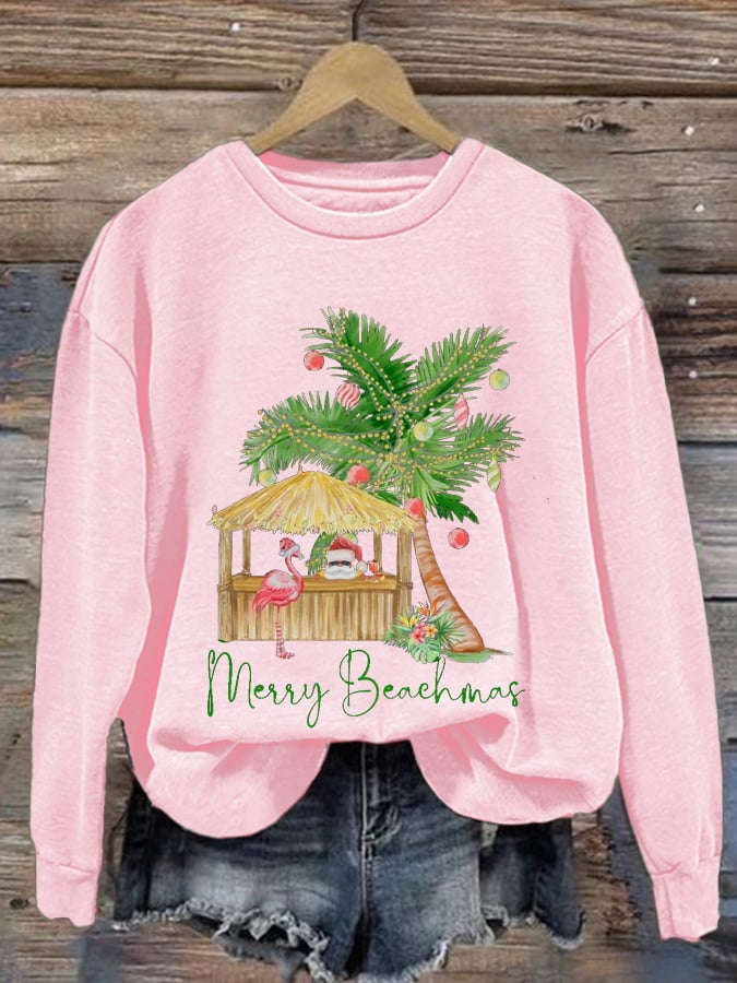 Santa Flamingo Print Sweatshirt