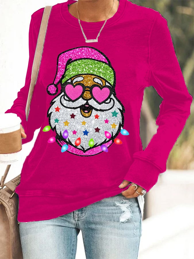 Shiny Santa Print Sweatshirt