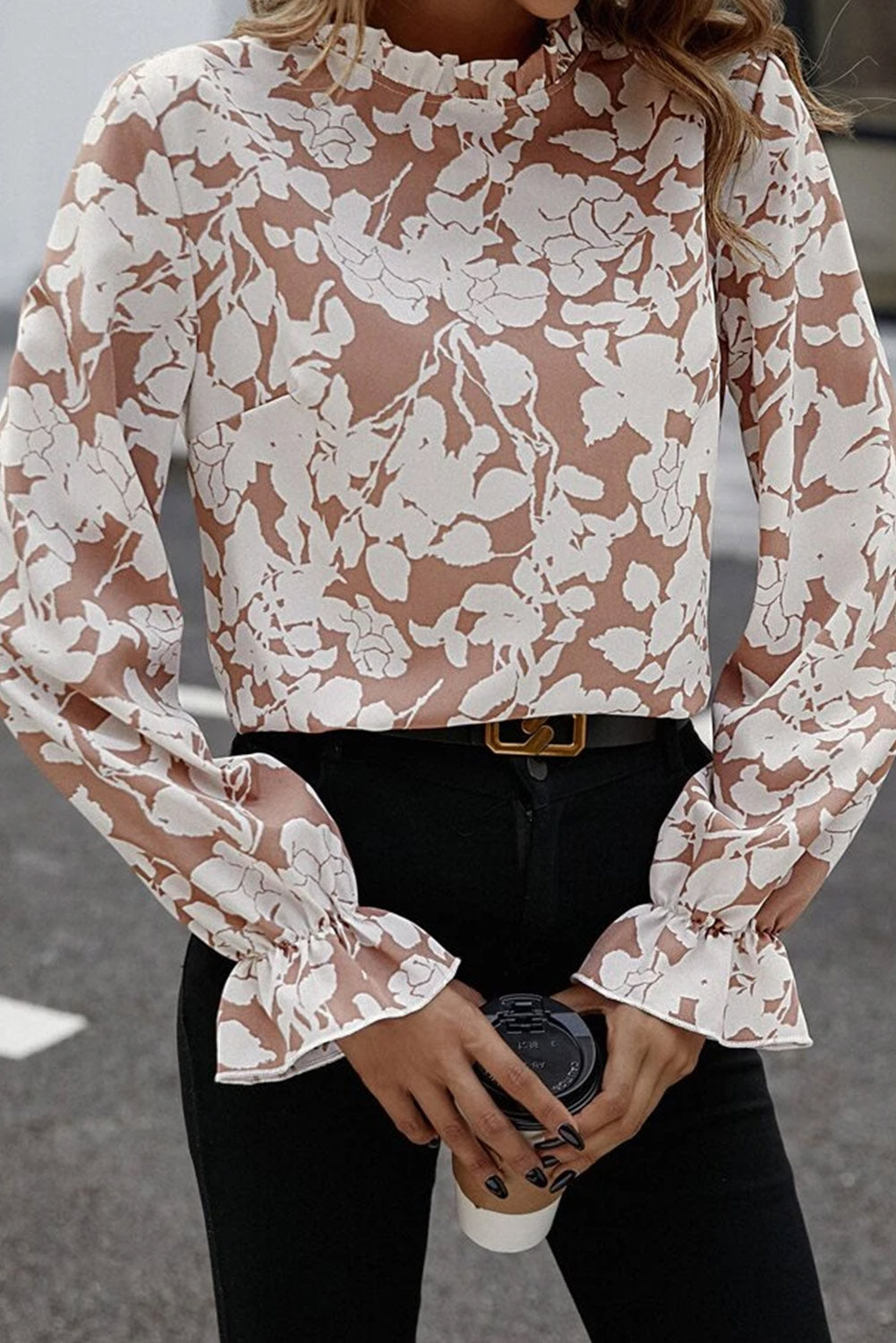 Floral Ruffle Lantern Sleeve Blouse