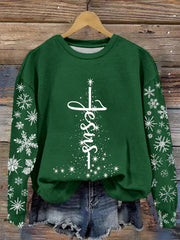 Jesus Snowflake Print Sweatshirt