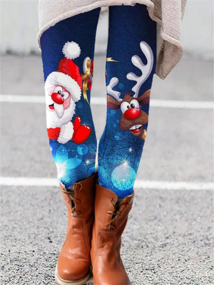 Elastic Printed Thin Christmas Pants