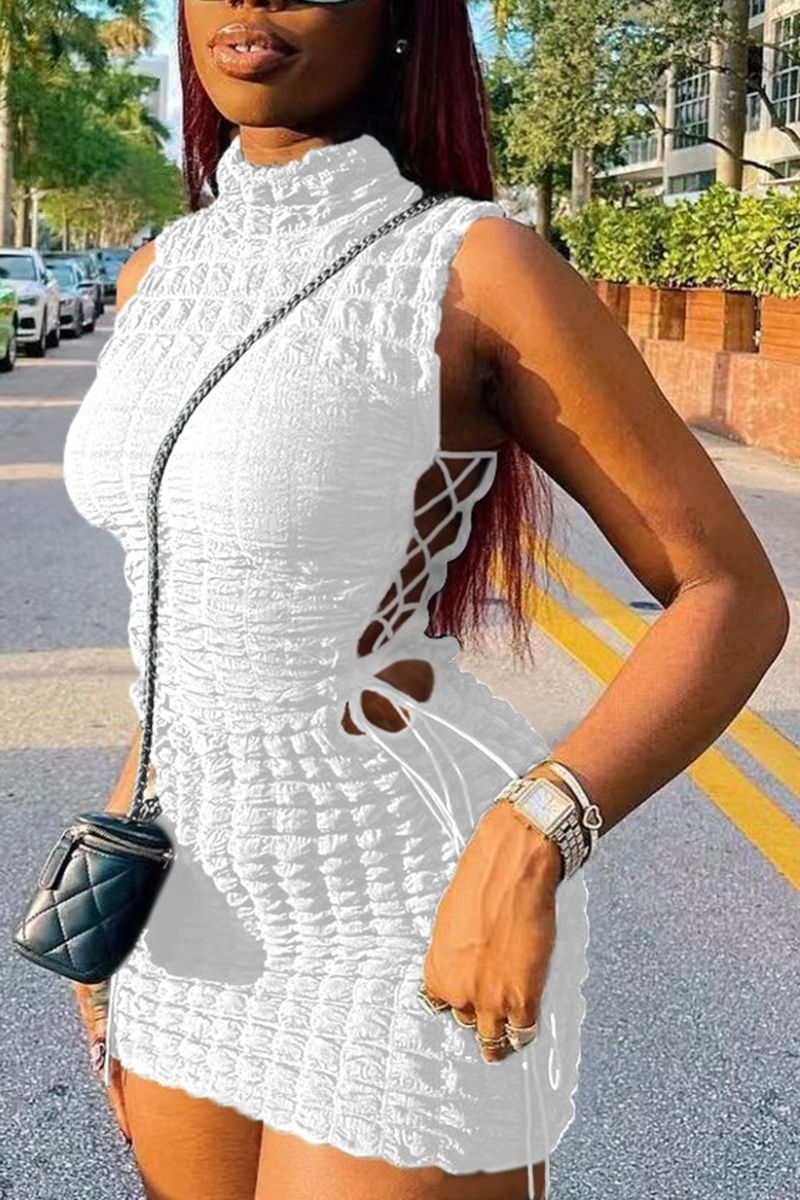 Smocked Lace Up Side Bodycon Dress
